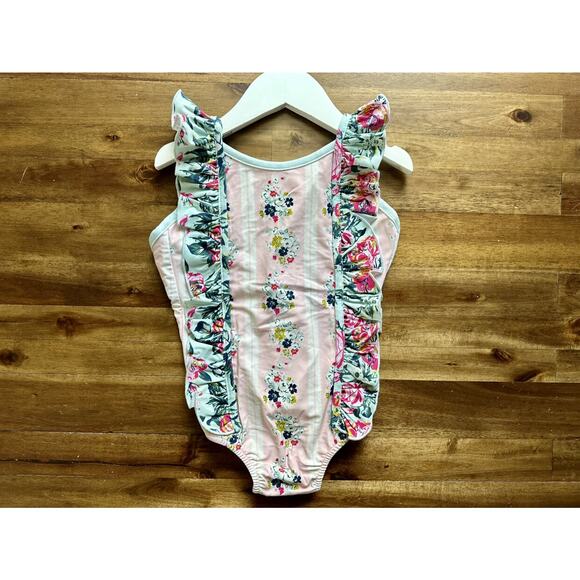 NWT SweetHoney Mary One Piece Swimsuit Regal Roses Floral Pink Green Ruffle  5 - Picture 2 of 6